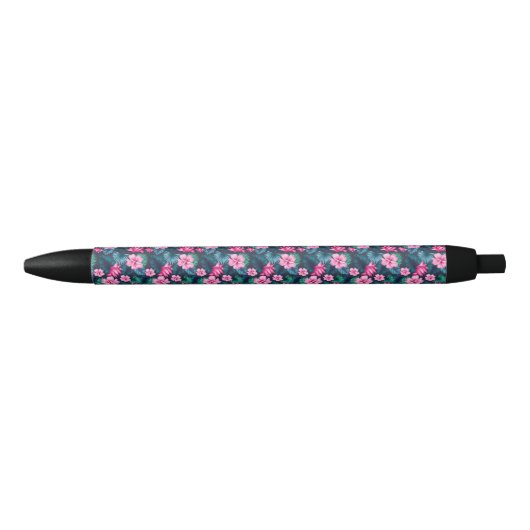Stylo Noir Fleurs roses avec Feuilles verts Partern-79066 (Devant)