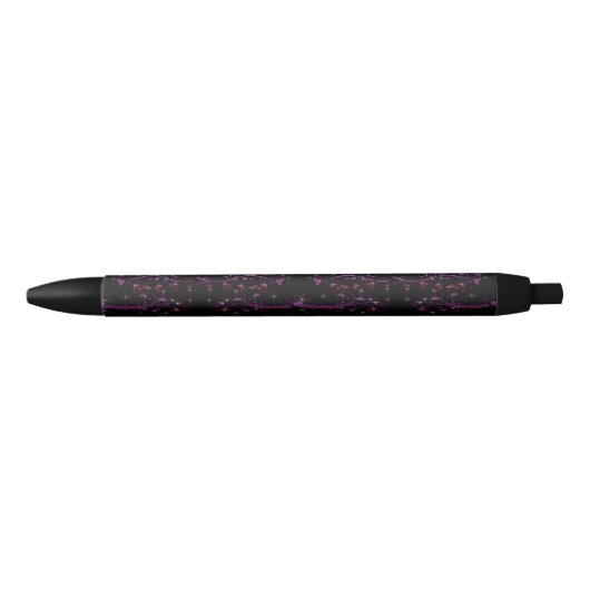 Stylo Noir Fleurs roses chaudes (Devant)