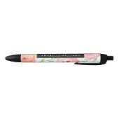 Stylo Noir Fleurs roses d'aquarelle (Bas)