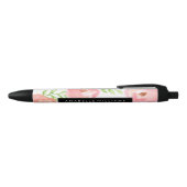 Stylo Noir Fleurs roses d'aquarelle (Haut)