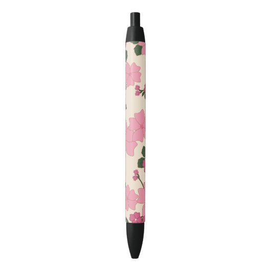 Stylo Noir Fleurs Roses, Motif Floral, Motif De Fleurs (devant Vertical)