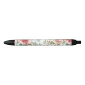 Stylo Noir Fleurs Roses Rouges (Devant)