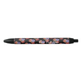 Stylo Noir fleurs roses rouges et bourgeons roses fleuristes (Devant)