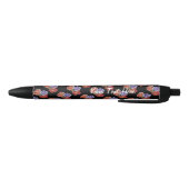 Stylo Noir fleurs roses rouges et bourgeons roses fleuristes (Bas)