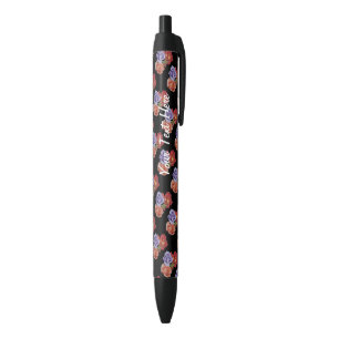 Stylo Noir fleurs roses rouges et bourgeons roses fleuristes