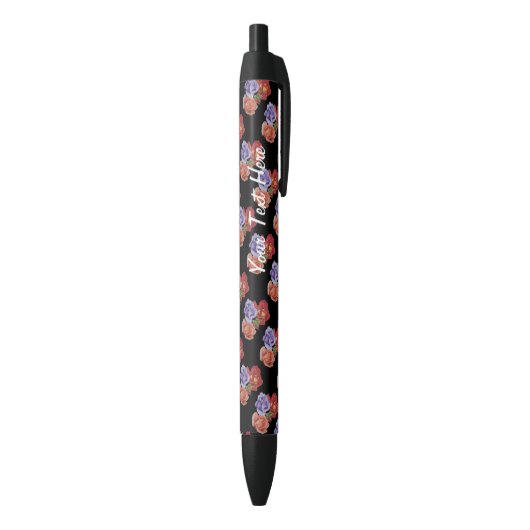 Stylo Noir fleurs roses rouges et bourgeons roses fleuristes (Bas (Vertical))