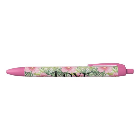 Stylo Noir Fleurs roses tropicales (Haut)