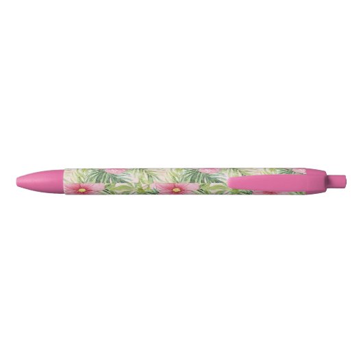 Stylo Noir Fleurs roses tropicales (Dos)