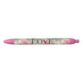 Stylo Noir Fleurs roses tropicales (Devant)