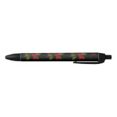 Stylo Noir Fleurs rouges avec l'initiale (Bas)