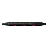 Stylo Noir Fleurs rouges avec l'initiale (Dos)