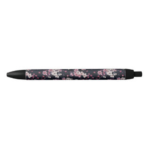 Stylo Noir Fleurs Sakura Roses Noires, Design Motif,
