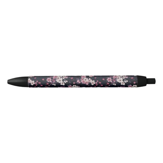 Stylo Noir Fleurs Sakura Roses Noires, Design Motif, (Devant)