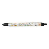 Stylo Noir Fleurs sauvages aquarelle rustique Ajouter un logo (Devant)