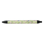 Stylo Noir Fleurs sauvages délicats en aquarelles vertes (Devant)
