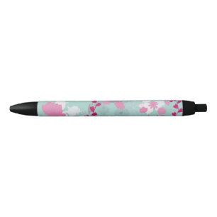 Stylo Noir fleurs vertes