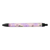Stylo Noir Fleurs Violettes, Modèle Floral, Motif De Fleurs (Devant)