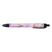 Stylo Noir Fleurs Violettes, Modèle Floral, Motif De Fleurs (Bas)