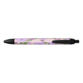 Stylo Noir Fleurs Violettes, Modèle Floral, Motif De Fleurs (Dos)