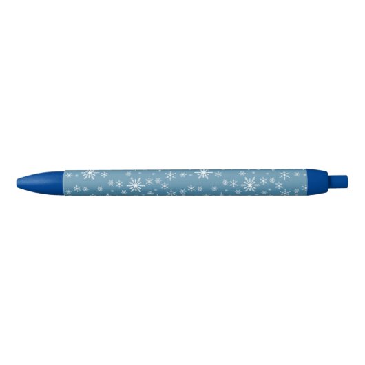 Stylo Noir Flocon de neige de Noël en bleu (Devant)