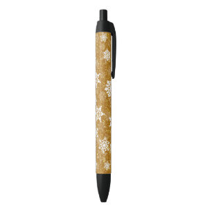 Stylo Noir Flocons de neige blancs Luxueux Noël jaune