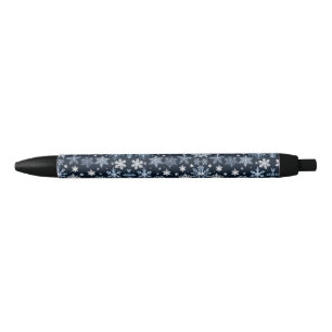 Stylo Noir Flocons de neige Dessin d'hiver Bleu Froid Mignon