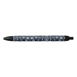 Stylo Noir Flocons de neige Dessin d'hiver Bleu Froid Mignon