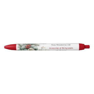 Stylo Noir Floral d'hiver Rouge blanc Rose de Noël Mariage