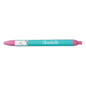 Stylo Noir Floral Llama Alpaca Turquoise Personnalisé (Devant)
