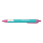 Stylo Noir Floral Llama Alpaca Turquoise Personnalisé (Bas)