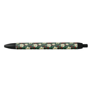 Stylo Noir Floral Motif de Noël