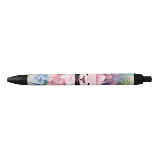 Stylo Noir Floral watercolor monogram pink hydrangea  (Devant)