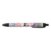 Stylo Noir Floral watercolor monogram pink hydrangea  (Bas)