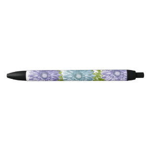 Stylo Noir Flore bleu Gerbera Fleurs marguerites