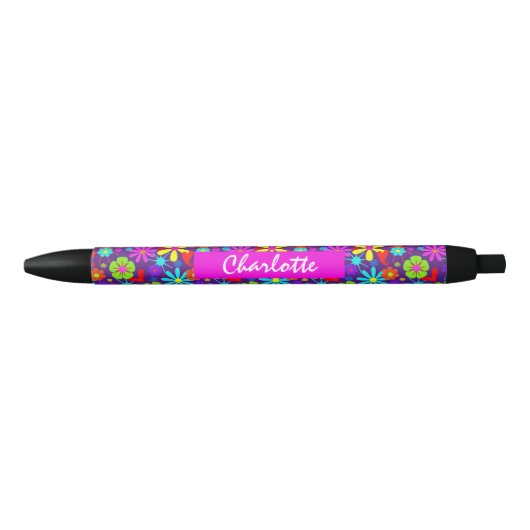 Stylo Noir Flore rétroélectrique Personnalisée (Devant)