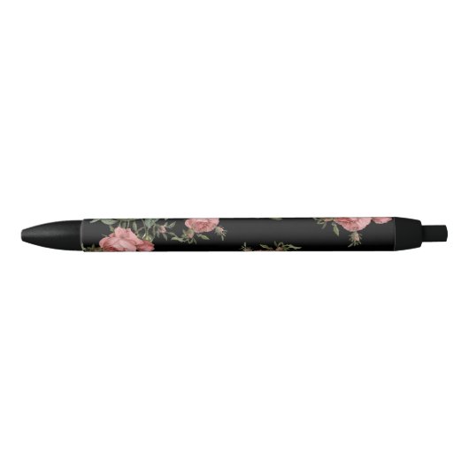 Stylo Noir Flores vintages sur noir (Devant)