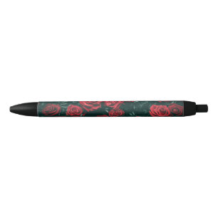 Stylo Noir Fond à motif floral de roses rouges foncées lunair