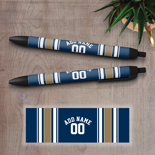 Stylo Noir Football Jersey Navy Blue Gold Stripes Nom Numéro
