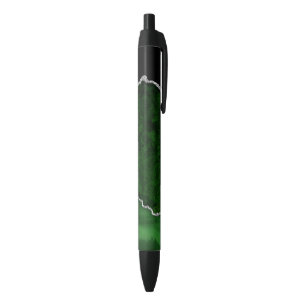 Stylo Noir Forêt Glamouruse Vert Marbre Chic Paillettes Argen