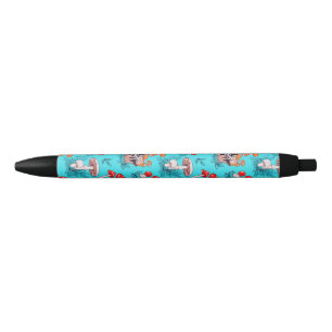 Stylo Noir Forêt naturelle Vintage Bleue Champignon d'automne