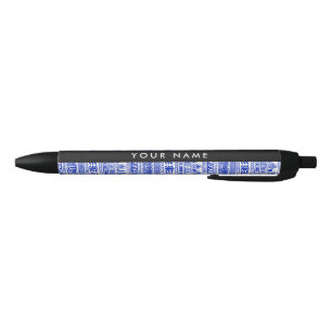 Stylo Noir Fret grec, Clé de méandre mixte, Bleu, Votre Nom