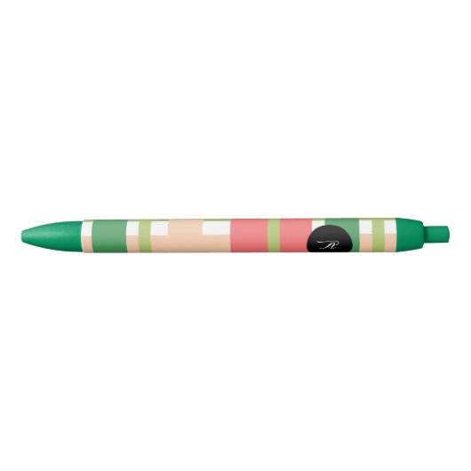 Stylo Noir Fruits de pastèque Plaid vert rose (Devant)