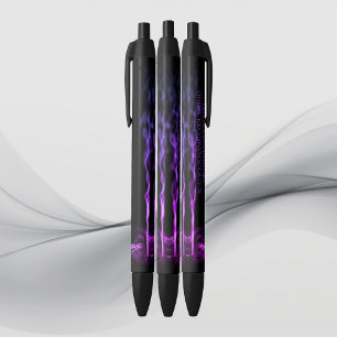 Stylo Noir Fumée de dragon noir et pourpre avec votre nom