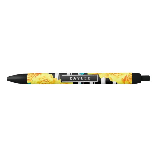 Stylo Noir Fun Floral, Roses Jaunes (Devant)