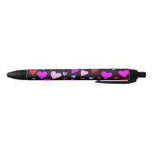 Stylo Noir Fun Rouge, rose, violet & Magenta Coeurs Motif Sty (Bas)