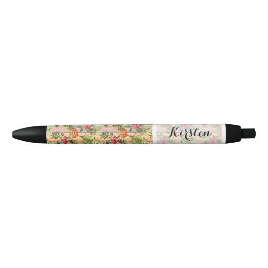 Stylo Noir Fun Tropical Pineappy Fruit Floral Pattern (Devant)