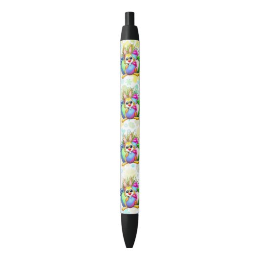 Stylo Noir Funny Bunny biting an Easter Egg (devant Vertical)