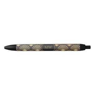 Stylo Noir Gatsby Art Déco Motif de ventilateur géométrique M