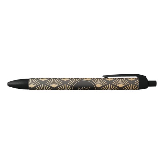 Stylo Noir Gatsby Art Déco Motif Éventail Géométrique Monogra (Haut)