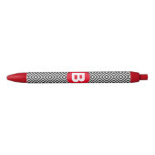 Stylo Noir Geometric Black and White Pattern Red Monogram (Devant)